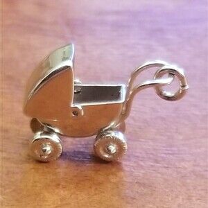 Vintage Sterling Silver Charm Baby Carriage Pram .75"x.5"x.25"